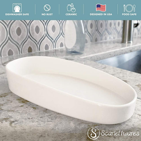 Elegant Oval Ceramic Tray for Soap and Sponge Organization