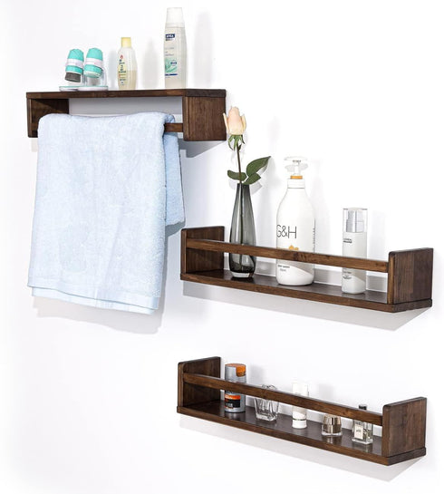 24 Inch Set 3 AZSKY Nursery Book Shelves Deep Walnut Floating Bookshelf for Kids Room Wall Mounted Floating Shelves