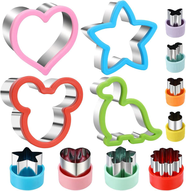 Elfkitwang Sandwich Cookie Cutters Set, Dinosaur, Heart, Star, Mouse, Sandwich Knife, Food Grade Cookie Mould (12 Pcs)