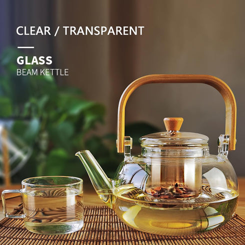 Glass Tea Pot, Stovetop Safe Clear Teapot and Kettle for Brewing Tea