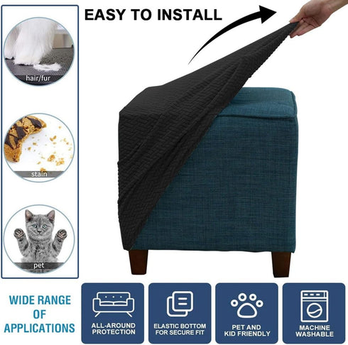 Ottoman Cover Square Jacquard Stretch Square Ottoman Slipcovers Thick Folding Storage Covers Square Footstool Protector