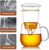 4 Pack 17.6oz/520ml DOPUDO Glass Teacups Glass Tea Cup with Infuser and Lid, Large Borosilicate Teacup,Tea Clear Mug