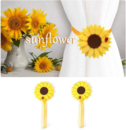 1 Pair Sunflower Curtain Magnetic Tiebacks, Non-Woven Fabric, Rural Style Holdbacks