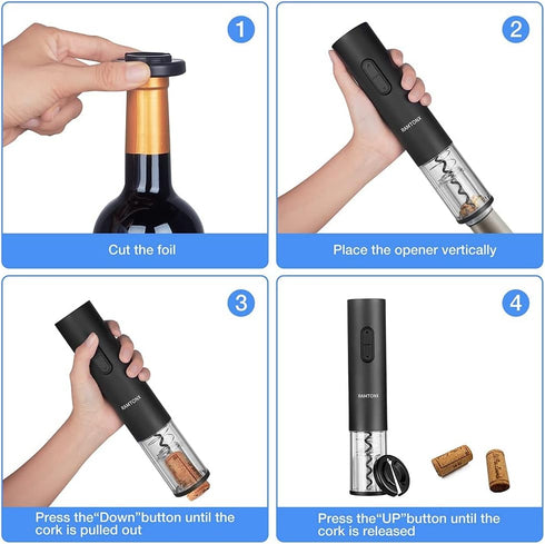 Electric Wine Bottle Opener, Corkscrew Key Set with Foil Cutter, Automatic Reusable Easy Carry Black Wine Opener Gift