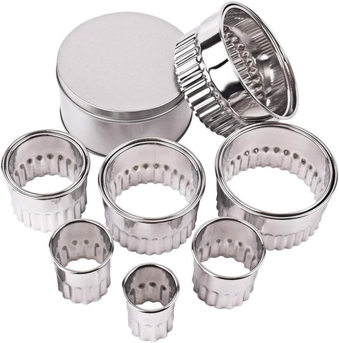 Stainless Steel Round Cookie Biscuit Cutter Set, 12 Pieces, Fluted Edge Graduated Ring Sizes