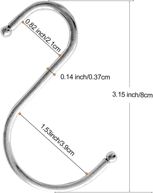 SumDirect 100P S Hooks for Hanging - 3 Inch Stainless Steel S Shaped Hooks, Metal Silver