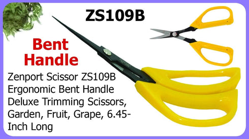 Zenport ZS109B Ergonomic Bent Handle Deluxe Bud Trimming Scissors, 6.5-Inch, Yellow