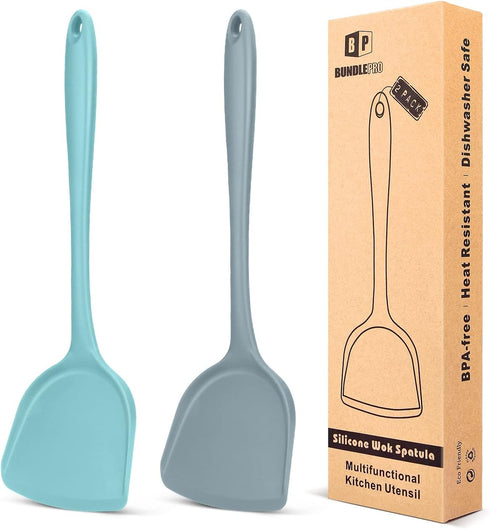 Pack of 2 Non-Stick Silicone Wok Spatula - Heat Resistant, Easy to Clean, Dishwasher Safe Kitchen Utensil