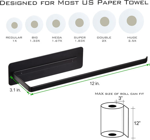 EASTTOWEST Magnetic Paper Towel Holder, Black Towel Bar Rack for Refrigerator, BBQ Grills, Heavy Duty, 12” x 3”