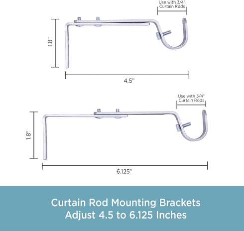 Kenney Adjustable Bracket for 3/4" Curtain Rod, Satin Nickel, 2 Pack