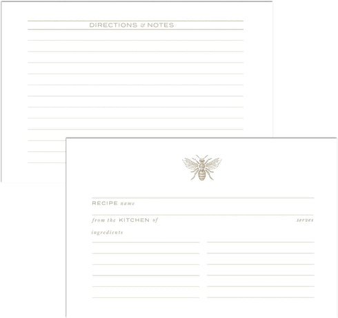 Gold Bee Recipe Cards from Dashleigh: 48 Water-Resistant, Double-Sided Cards, 4x6 inches