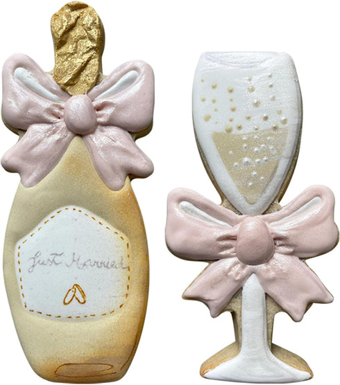 LILIAO Stainless Steel Champagne and Champagne Glass with Ribbon Cookie Cutter for Wedding/Engagement