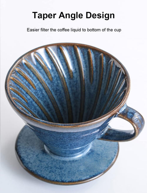 Ceramic Coffee Dripper Filter, 60 Angle Tapered Hand Brew Coffee Cup, Reusable Porcelain Pour Over Set for Home