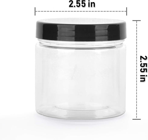 Healthy Packers 4oz Plastic Jars with Lids, Small Clear Lotion Containers, 12 Pack Cream and Cosmetic Jars (Black)