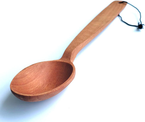 14-inch Large Wooden Spoon, Heavy Duty Big Non-Stick Cooking Spoon with a Scoop and a Strong Long Handle for Stirring, Mixing, Canning in Big Pots. Long Wooden Spoon with a Loop.