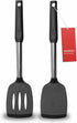 2-Pack Solid & Slotted Silicone Spatula Set, Stainless Steel Handle, Heat Resistant Rubber Turners