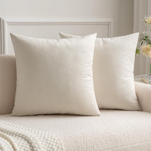 MIULEE 24x24 Inch Velvet Pillow Covers, Set of 2 Cream White Decorative Pillows for King Bed