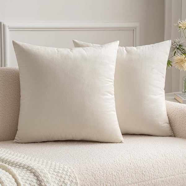 MIULEE 24x24 Inch Velvet Pillow Covers, Set of 2 Cream White Decorative Pillows for King Bed