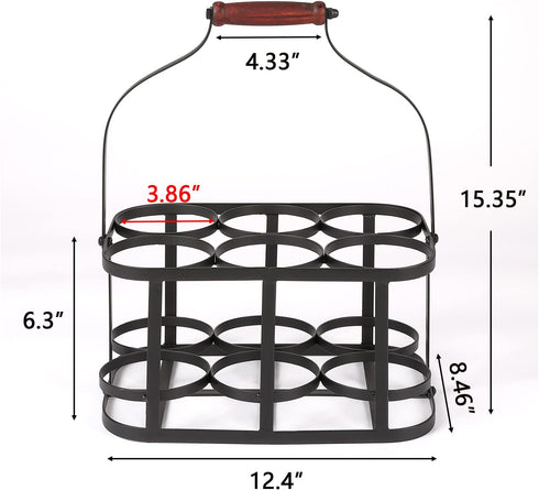 6 Metal Wine Bottle Carrier Bottle Wine Carrier with Wood Handle Farmhouse Metal Wine Rack Basket Caddy Decorative Wine