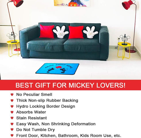 Cartoon Mouse Rugs - 17" x 30" Cute Red Heart Rug, Non-Slip Home Sweet Home Blue Cartoon Welcome Mat, Indoor Entrance Doormat Livingroom Home Decor Rugs by J.Ehonace