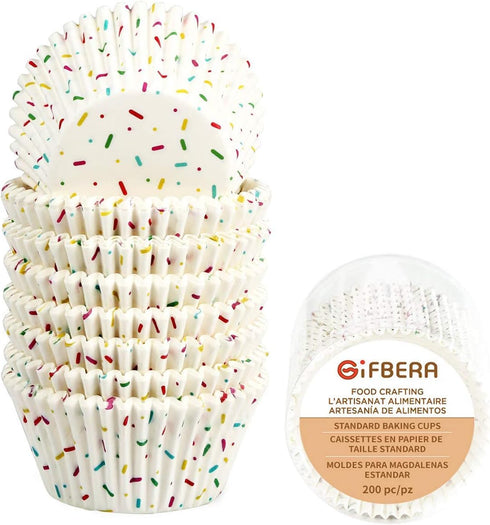 Candy White Cupcake Liners - Gifbera Standard Baking Cups, Odorless Greaseproof Paper Muffin Wrappers, Pack of 200.