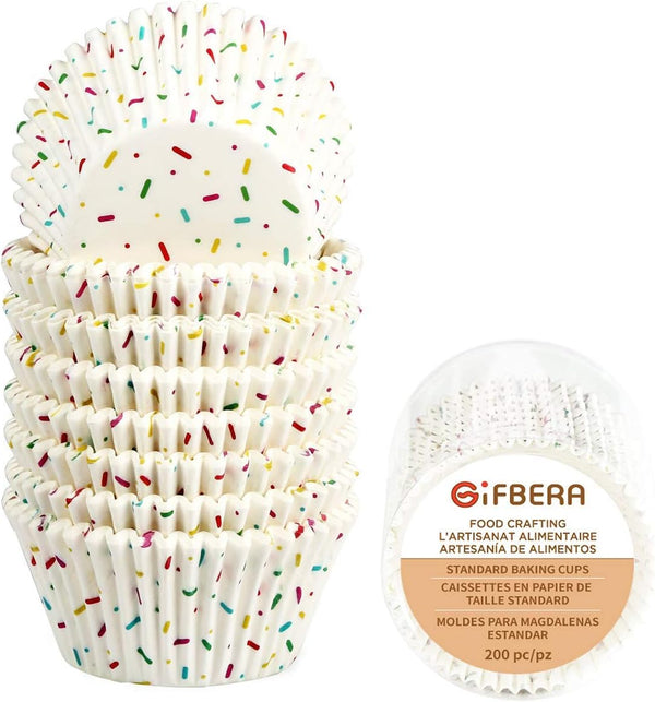 Candy White Cupcake Liners - Gifbera Standard Baking Cups, Odorless Greaseproof Paper Muffin Wrappers, Pack of 200.