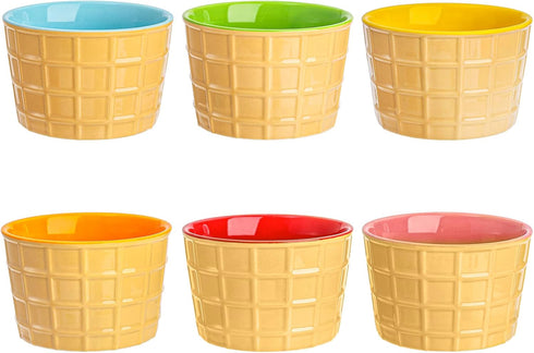 Set 6 9 Oz Elsjoy of Ceramic Ice Cream Cups, Porcelain Dessert Bowl Reusable Sundae Cups, Mini Ice Cream Bowls
