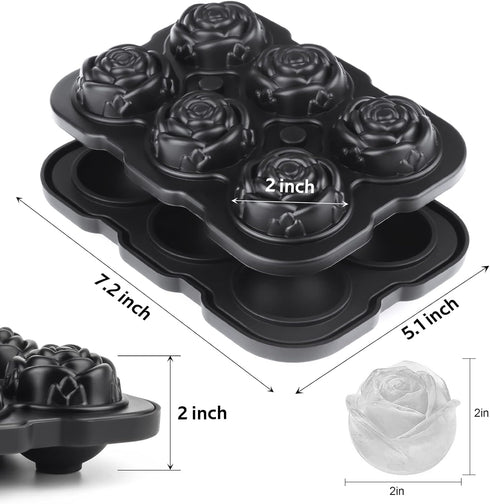 Mikiwon Ice Cube Tray, 2 inch Rose Ice Cube Trays with Covers, 6 Cavity Silicone Rose Ice Ball Maker for Cocktails