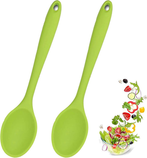 2 Pcs Silicone Spoons for Cooking, Heat Resistant Mixing Utensils for Kitchen Cooking Baking Stirring Tools (Green)