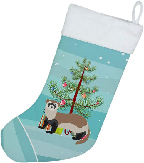 Caroline's Treasures BB9245CS Christmas Stocking, Ferret Design, Teal, Fireplace Hanging, Holiday Decor