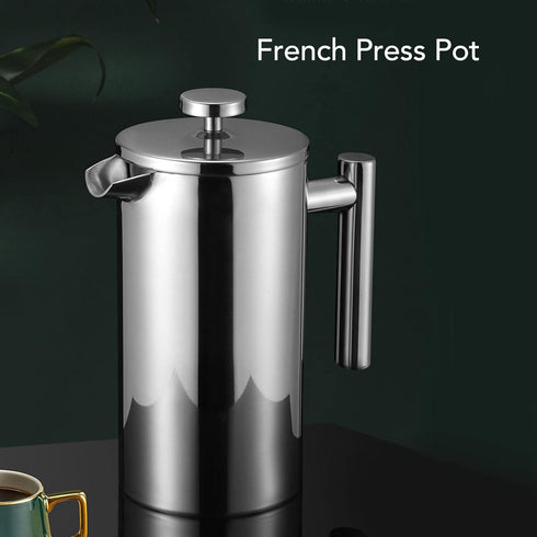 French Press Coffee Maker, 304 Stainless Steel Insulated Pot, Double Layer, 350-1000ML, Silver