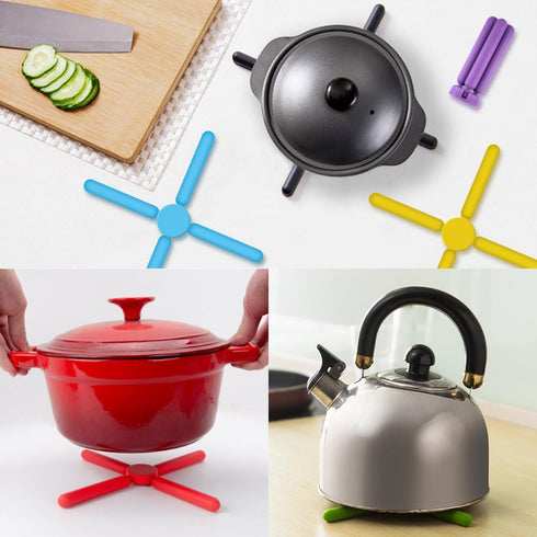 SourceTon 6 Pack Non-Slip Foldable Silicone Trivets in Cute Colors, Pot Holder, Hot Pad, Bonus Spoon Rest/Balloon Whisk