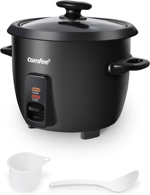 COMFEE' Rice Cooker, 6-Cup Cooked/3-Cup Uncooked, Black, Removable Non-Stick Bowl, One Touch for Soups, Stews, Grains