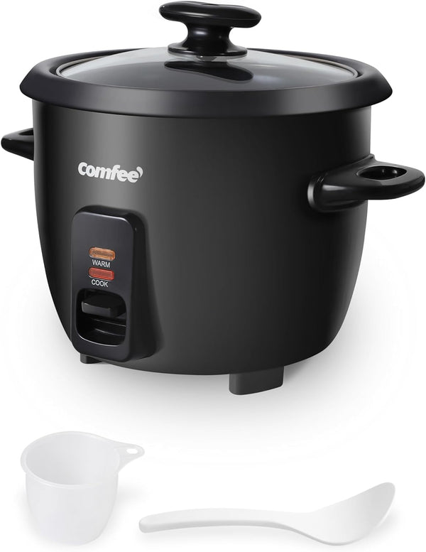 COMFEE' Rice Cooker, 6-Cup Cooked/3-Cup Uncooked, Black, Removable Non-Stick Bowl, One Touch for Soups, Stews, Grains
