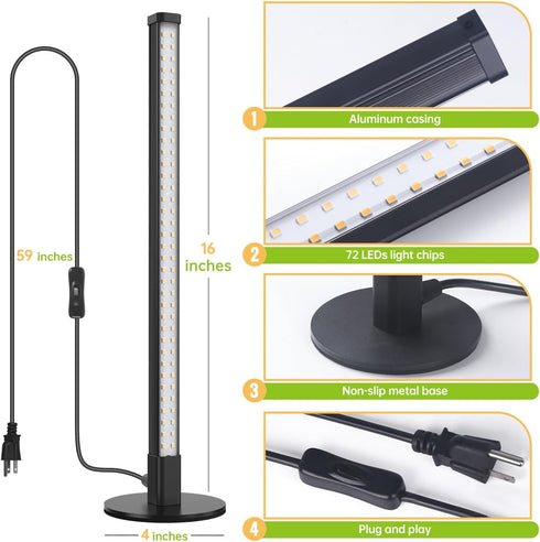 72 5000K Light,1.4FT Vertical Grow Light, LEDs Full Spectrum Light Bar, Wide Illumination Area Desk Stand Plant Lamp