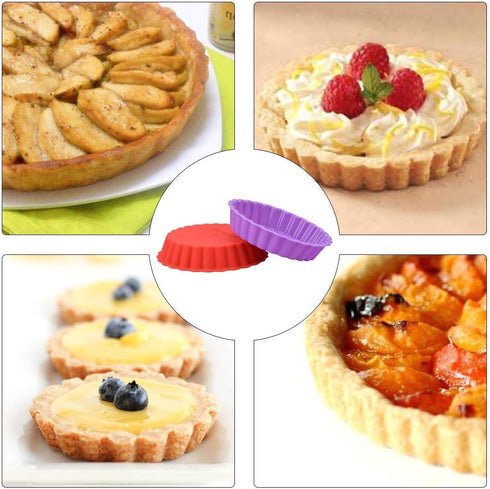 FUNBAKY Silicone Quiche Pan, Mini Pie Pan Non-stick Round Baking Molds, 10 Packs