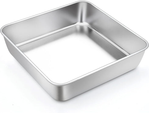 TeamFar 9 Inch Square Cake Pan, Stainless Steel Baking Roasting Pan for Cake, Brownie, Lasagna, Dishwasher Safe
