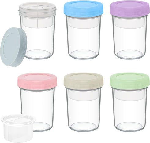 16 oz 6-Pack Xyptorix Overnight Oats Containers with Airtight Lids - Leak-Proof Wide Mouth Mason Jars & Divided Cups