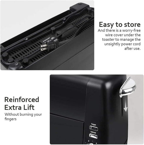 Long Slot Toaster 2 Slice with 6 Shade Settings, Extra Wide Slots, Removable Crumb Tray, for Bagels, Waffles, Snacks
