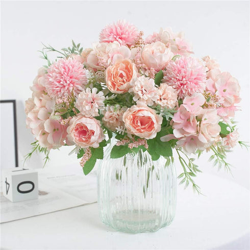 OHYGGE Tribe Glare Artificial Flower Silk Peony Bouquets, Set of 2 Hygrangea Carnations for Table Wedding Home
