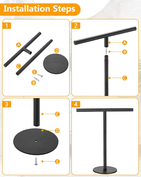 Hand Towel Holder for Bathroom - T-Shape Free Standing Matte Black Waterproof Rack for Kitchen Countertop