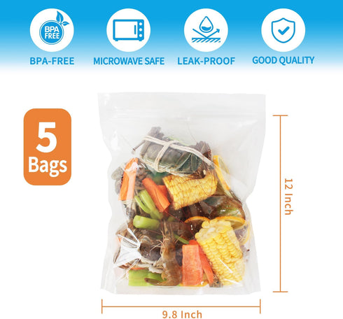 5 Pack 12 9.8 Inch Seafood Boil Bags Small Cooking Bag Seasoning Storage Bag for Crab Fish Crawfish, x