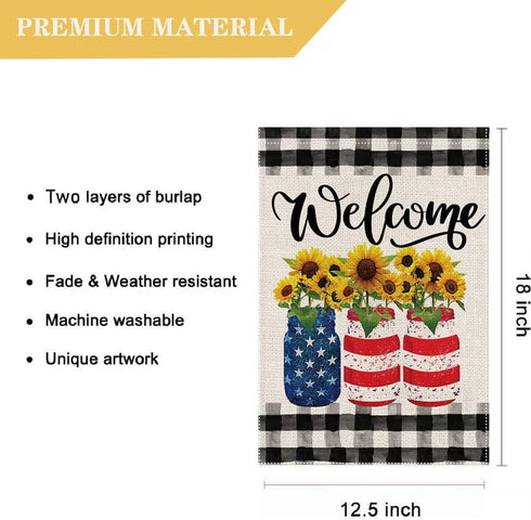 Welcome Summer Sunflowers Garden Flag 12.5 x 18 Inch Patriotic Buffalo Plaid Decorative Double Sided Flag For Seasonal Anniversary Décor