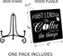 First I Drink the Coffee Decor Wood Sign with Iron Support - Kitchen Desk Decor for Coffee Bar, Housewarming Gifts