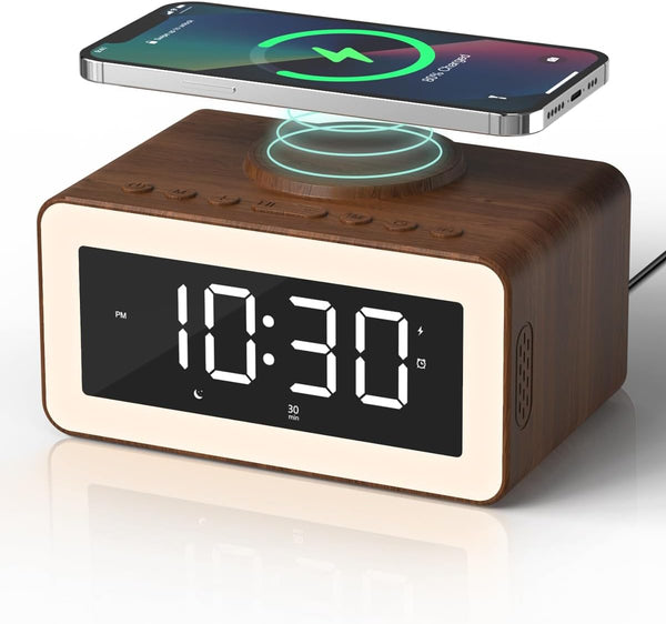 Digital Alarm Clocks for Bedrooms, Bluetooth Speaker, Alarm Clock with Wireless Charging,
