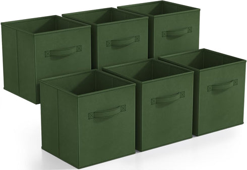 Sorbus Foldable Storage Cubes, 6 Fabric Baskets for Organizing Pantry, Shelf, Toy Box, Dark Green 6 Pack