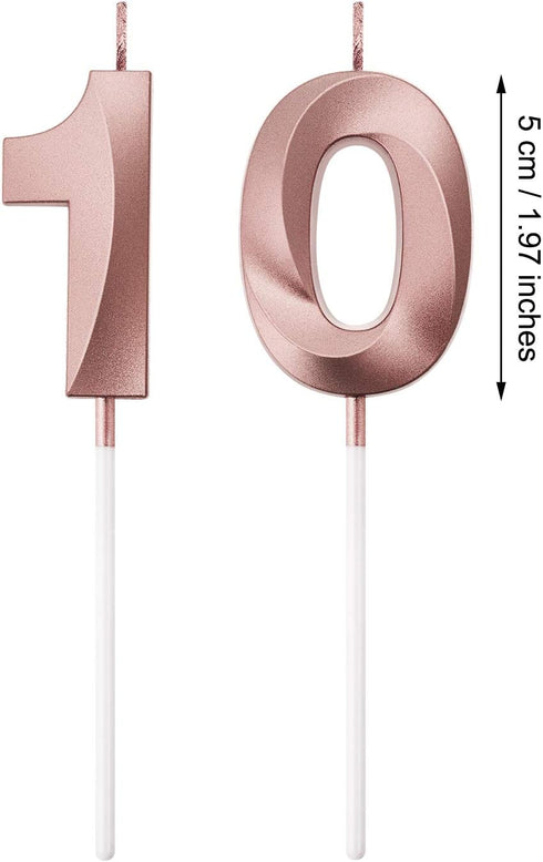 Birthday Candles Numeral Cake Topper Decoration for 10th Birthday Party Wedding Anniversary Celebration Supplies - Rose