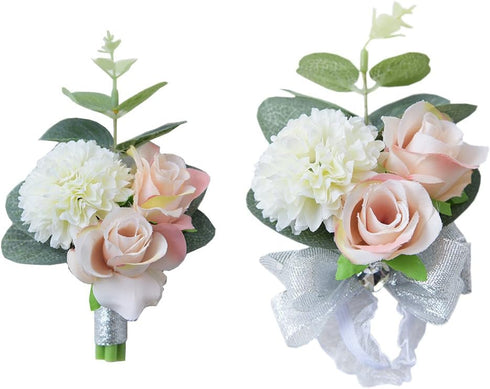 MOJUN Boutonniere and Wrist Corsage Set, Wedding Flowers Accessories for Prom Suit Decoration