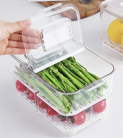 SANNO Vegetable Fruit Storage Containers - Stackable Produce Saver with Lids and Vents for Fresh Produce in Refrigerator