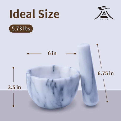 LIUHER Set, 150ml, (6"*H3-1/2) Marble Mortar and Pestle Spice Grinder, Herb Ginder, Unpolished Marble Spice Crusher